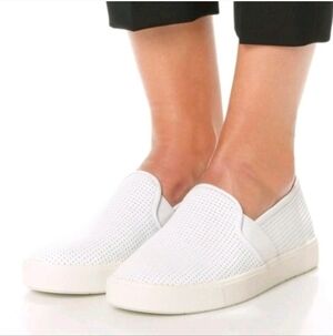 Vince Blair White Perforated Slip on Shoes